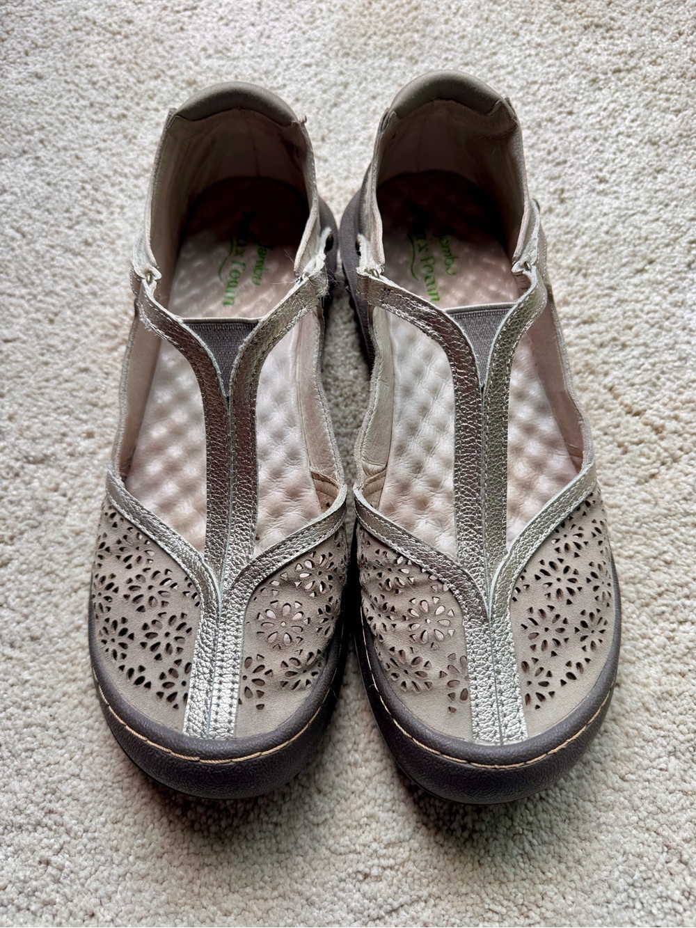 Women's Silver Comfort T-Strap Casual Shoes